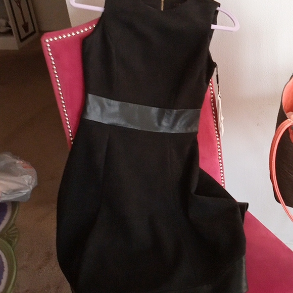 Calvin Klein Sleeveless Fit and Flare Dress with Faux Leather Trim - Picture 8 of 9